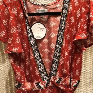 Red and navy maxi wrap dress